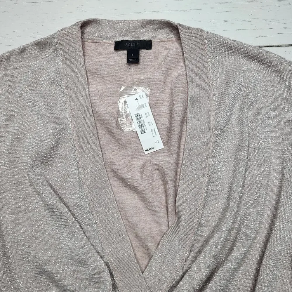 J Crew Shimmer Lurex Wrap Surplice Sweater Top Pink Metallic Wool Blend Small